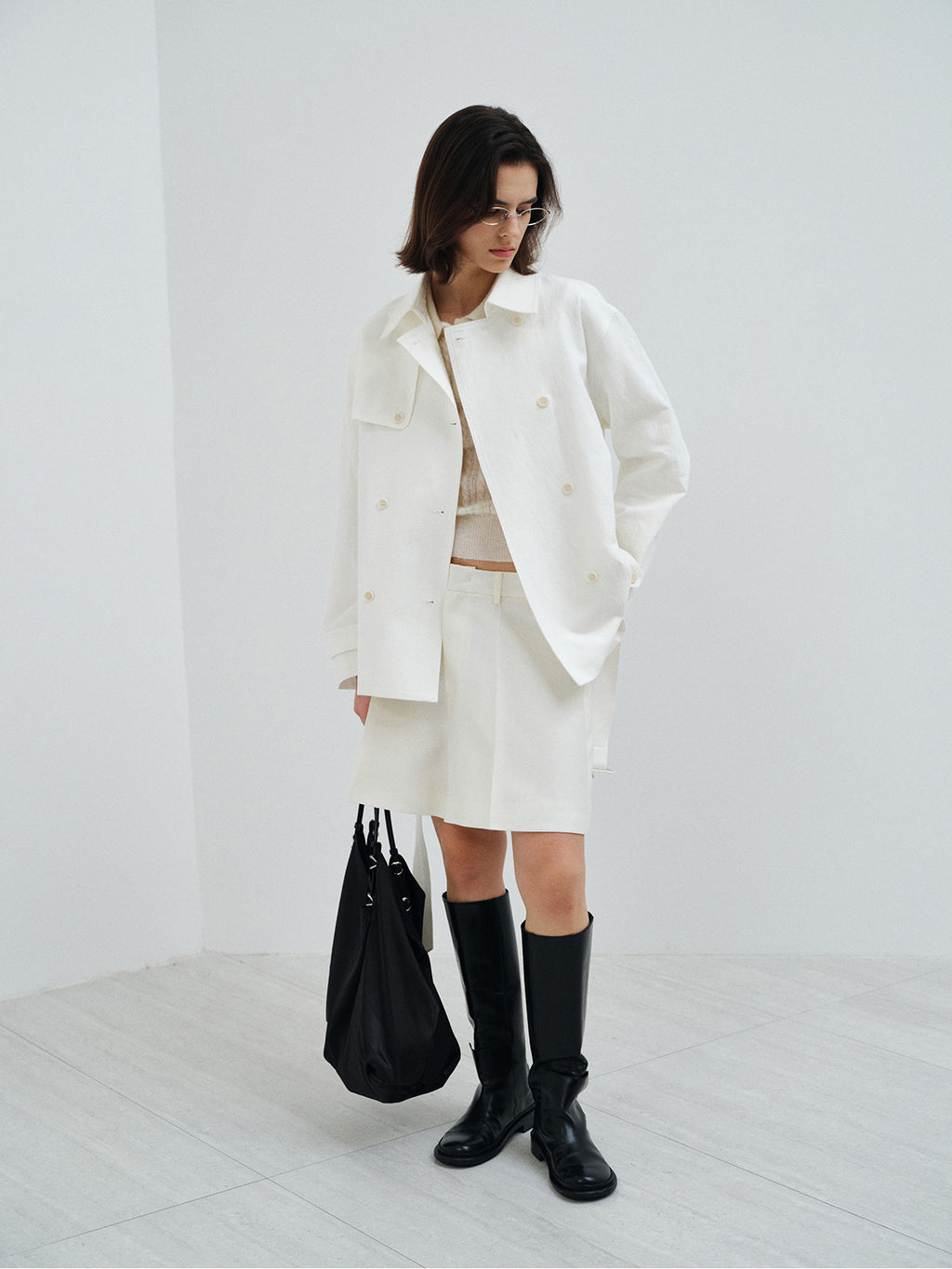 CASUAL DOUBLE BREASTED ASYMMETRICAL TRENCH OUTERWEAR