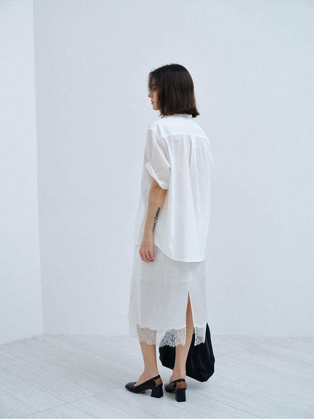 ACETATE LACE DRAPED MIDI SKIRT