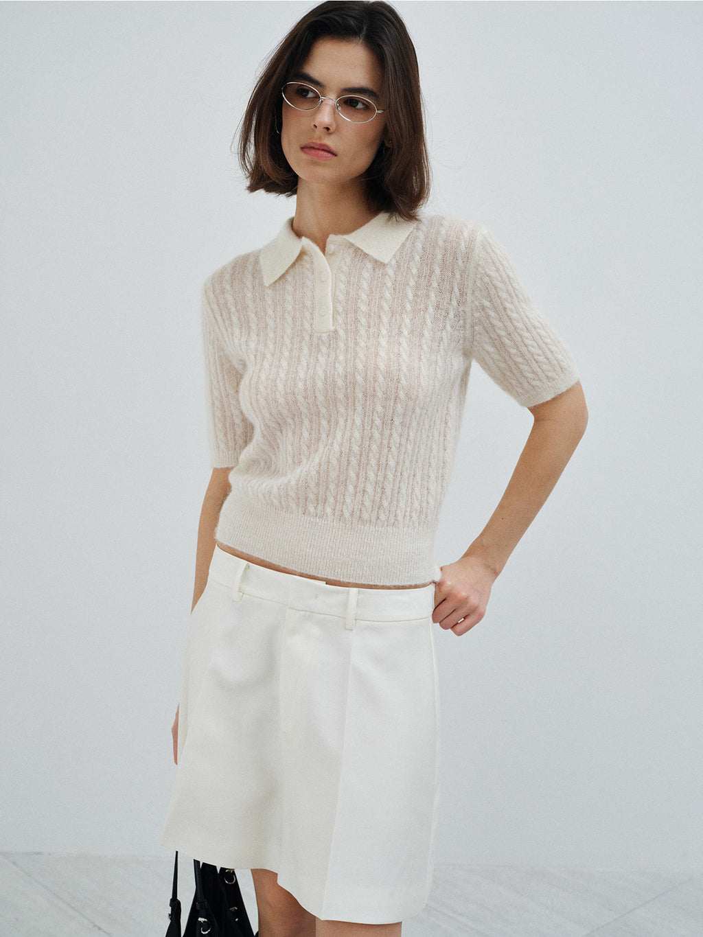ALPACA WOOL CABLE KNIT POLO SHIRT
