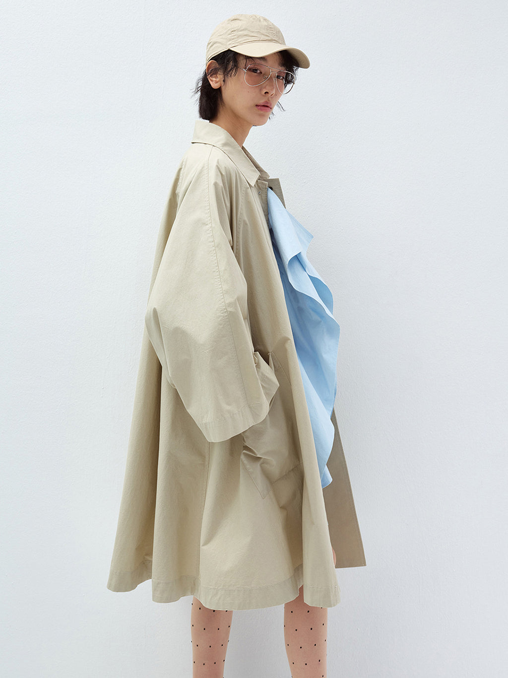 BATWING WIDE SLEEVE LAPEL COLLAR TRENCH COAT