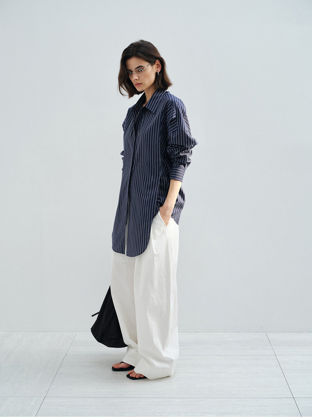 TENCEL STRIPED OVERSIZED DROP SHOULDER BLOUSE
