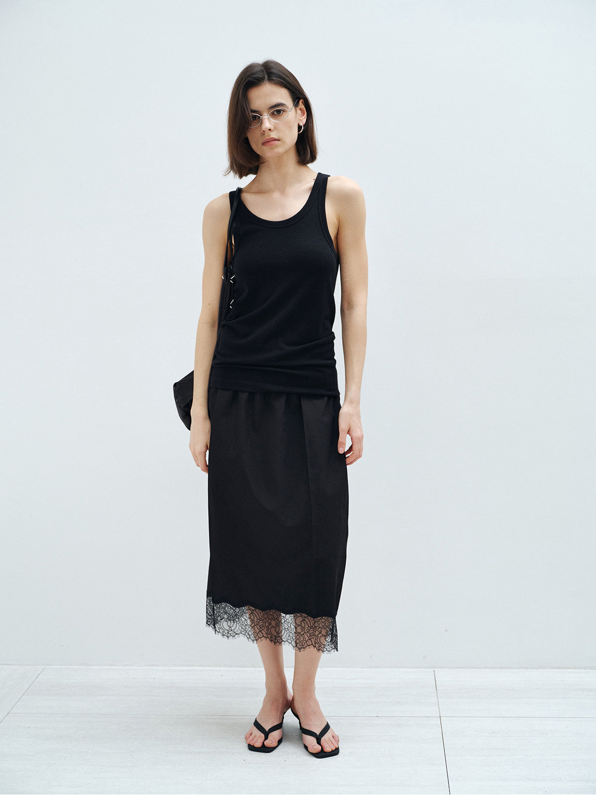 ACETATE LACE DRAPED MIDI SKIRT