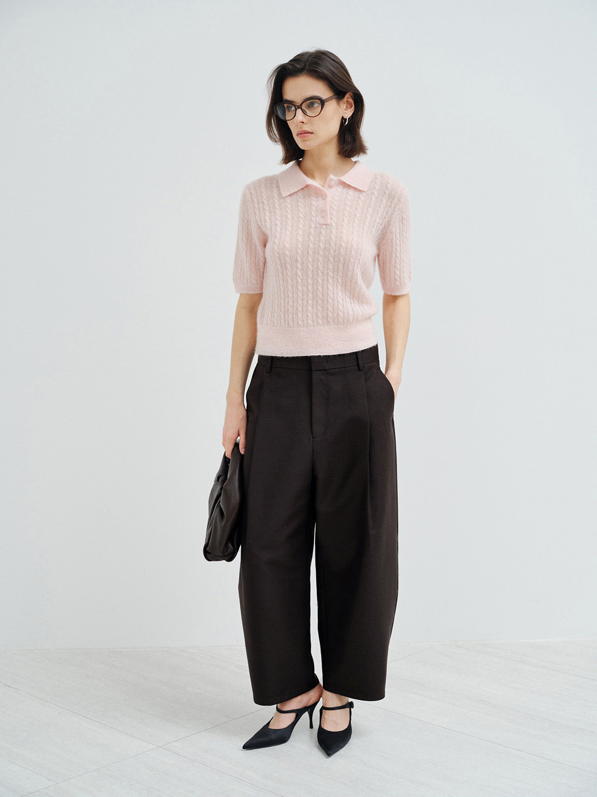 ALPACA WOOL CABLE KNIT POLO SHIRT