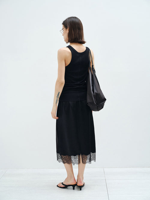 ACETATE LACE DRAPED MIDI SKIRT