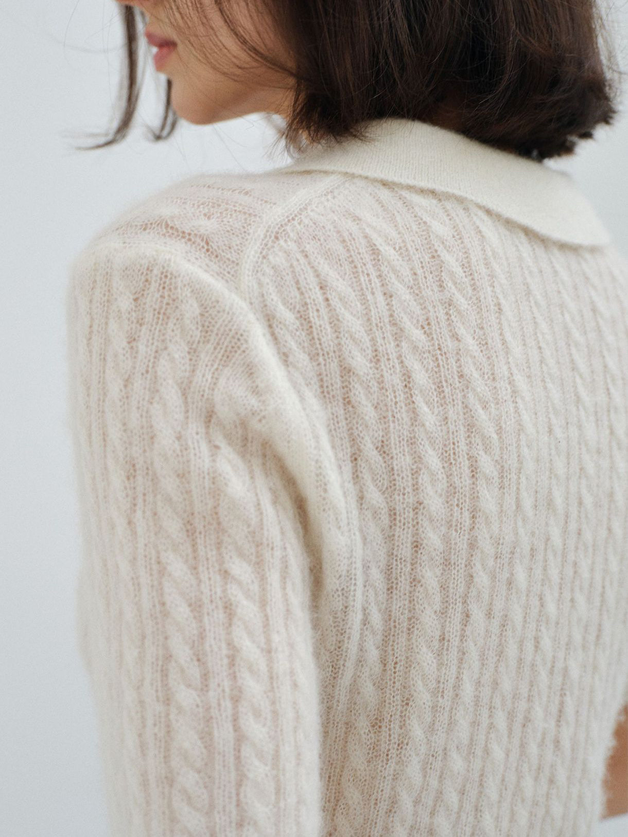 ALPACA WOOL CABLE KNIT POLO SHIRT