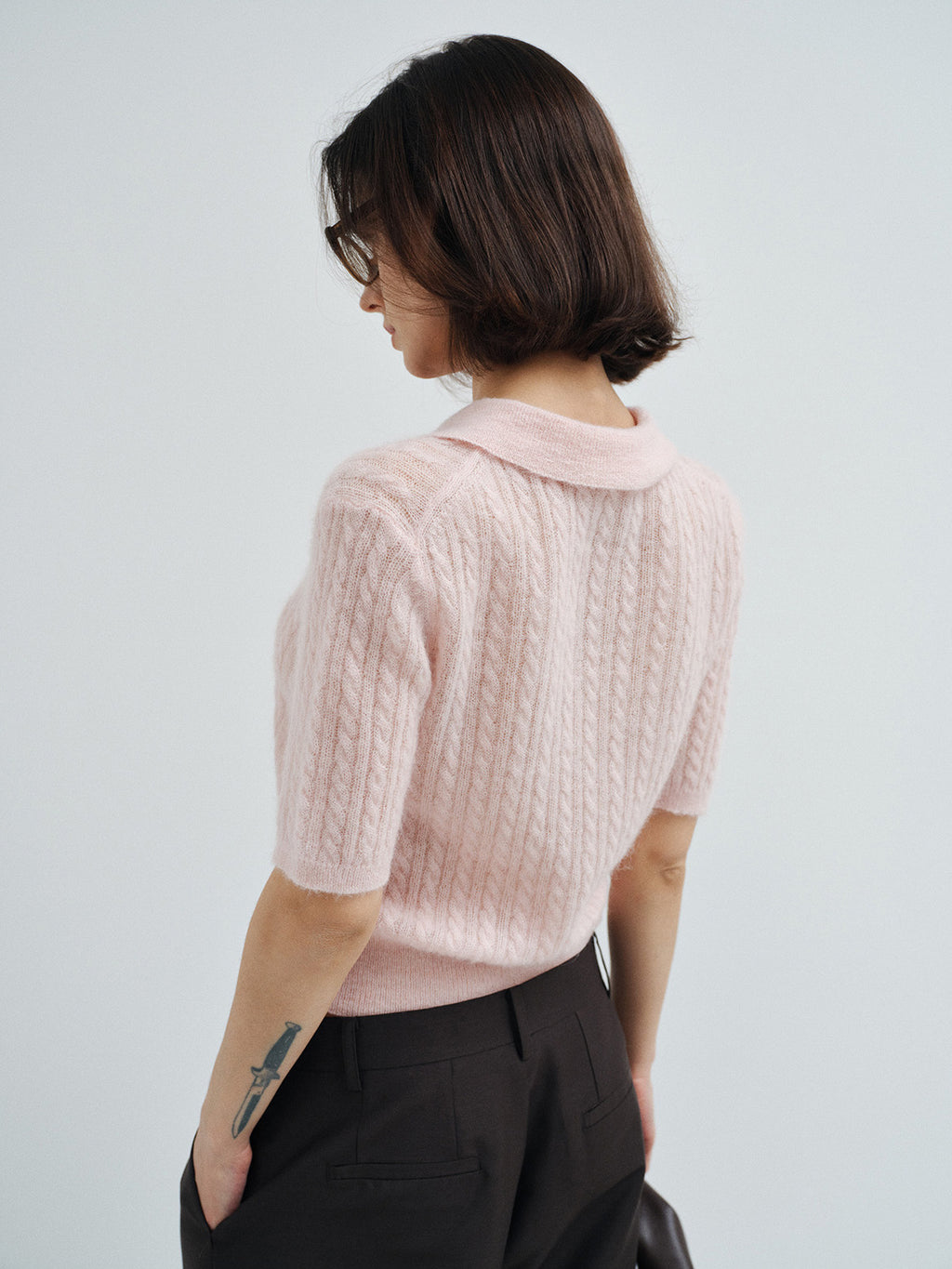 ALPACA WOOL CABLE KNIT POLO SHIRT
