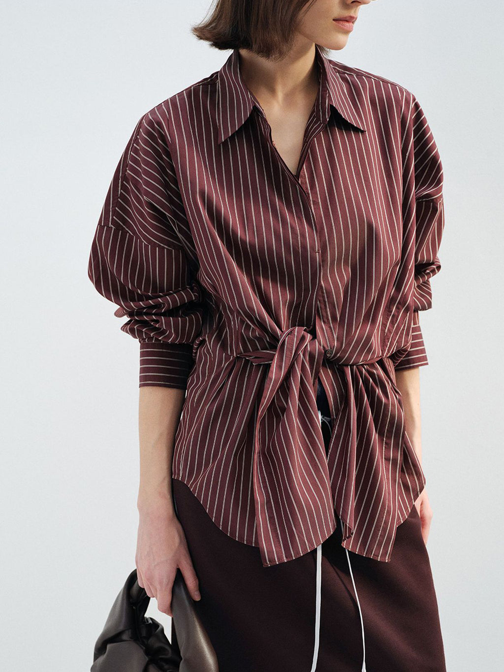 TENCEL STRIPED OVERSIZED DROP SHOULDER BLOUSE