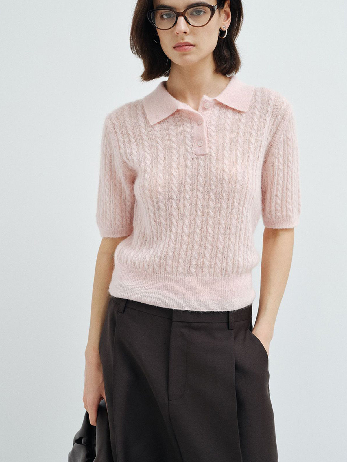 ALPACA WOOL CABLE KNIT POLO SHIRT