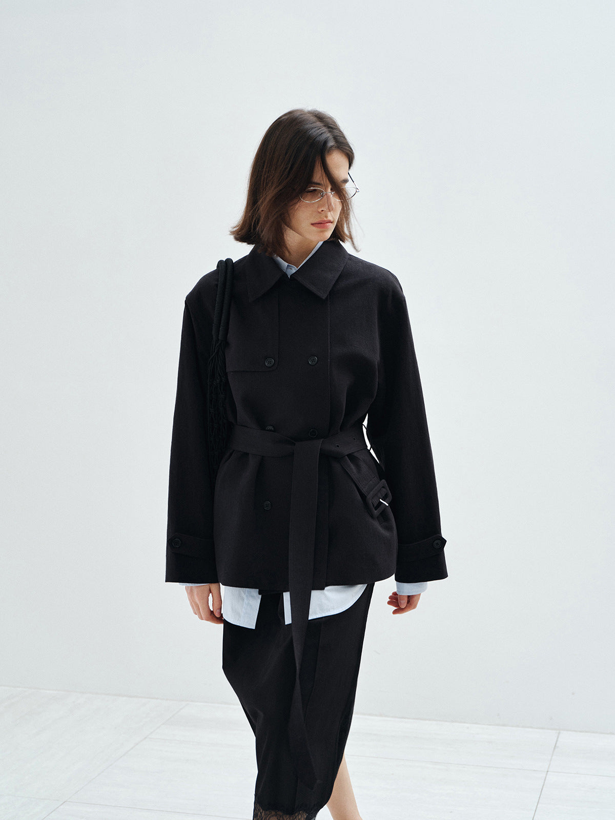 CASUAL DOUBLE BREASTED ASYMMETRICAL TRENCH OUTERWEAR