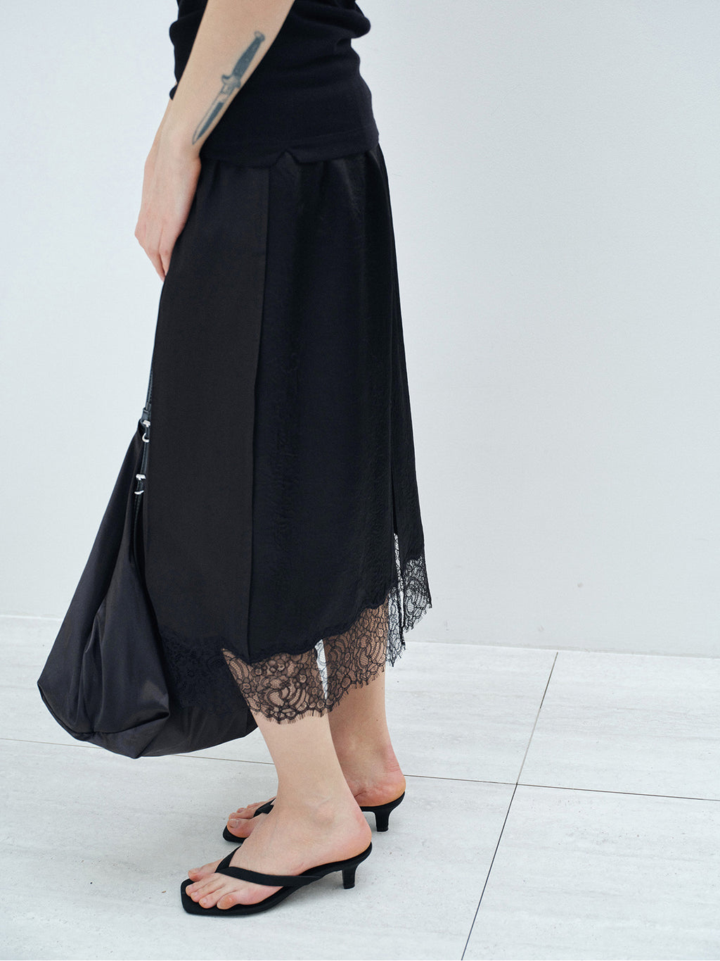 ACETATE LACE DRAPED MIDI SKIRT
