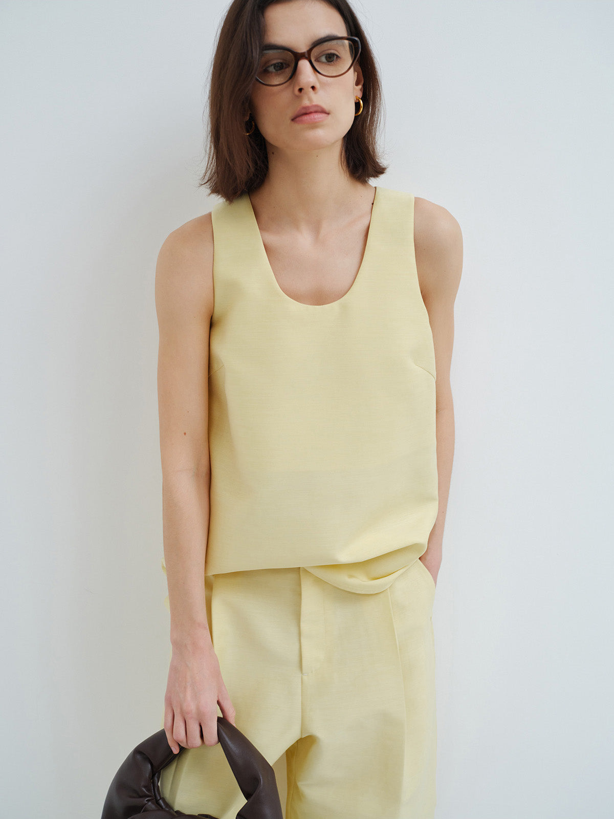 FINE LUSTROUS SILK WOOL KNITTED TANK TOP