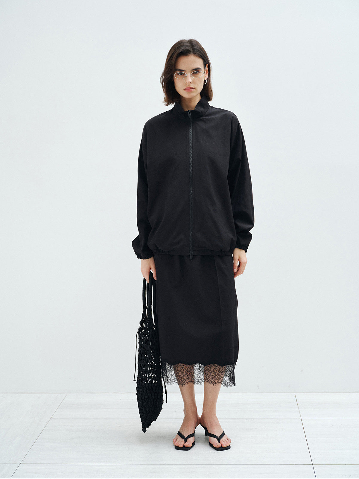 ACETATE LACE DRAPED MIDI SKIRT