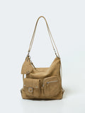 VINTAGE WASHED SUEDE-TEXTURED TWO-WAY BACKPACK HOBO