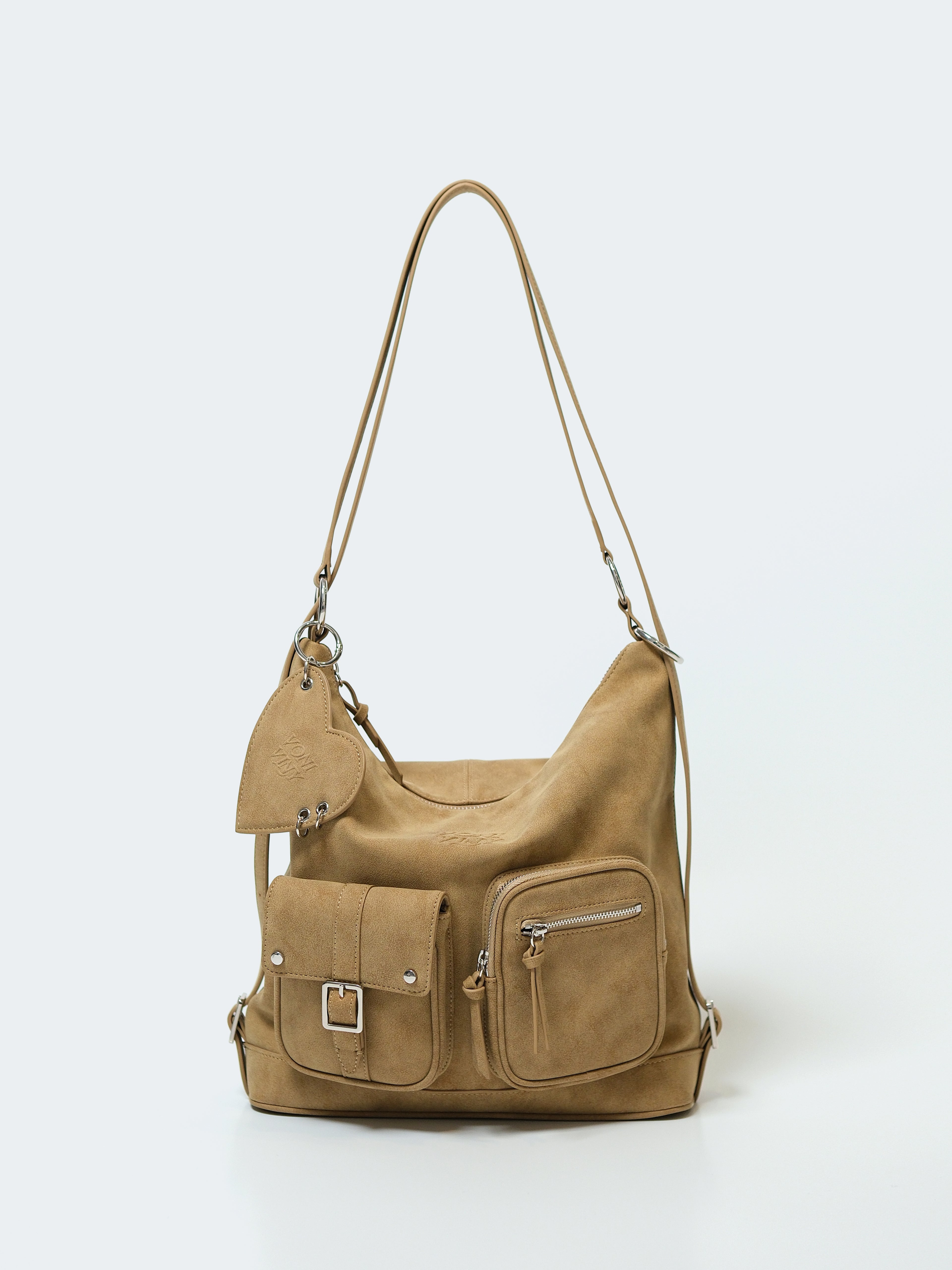 VINTAGE WASHED SUEDE-TEXTURED TWO-WAY BACKPACK HOBO