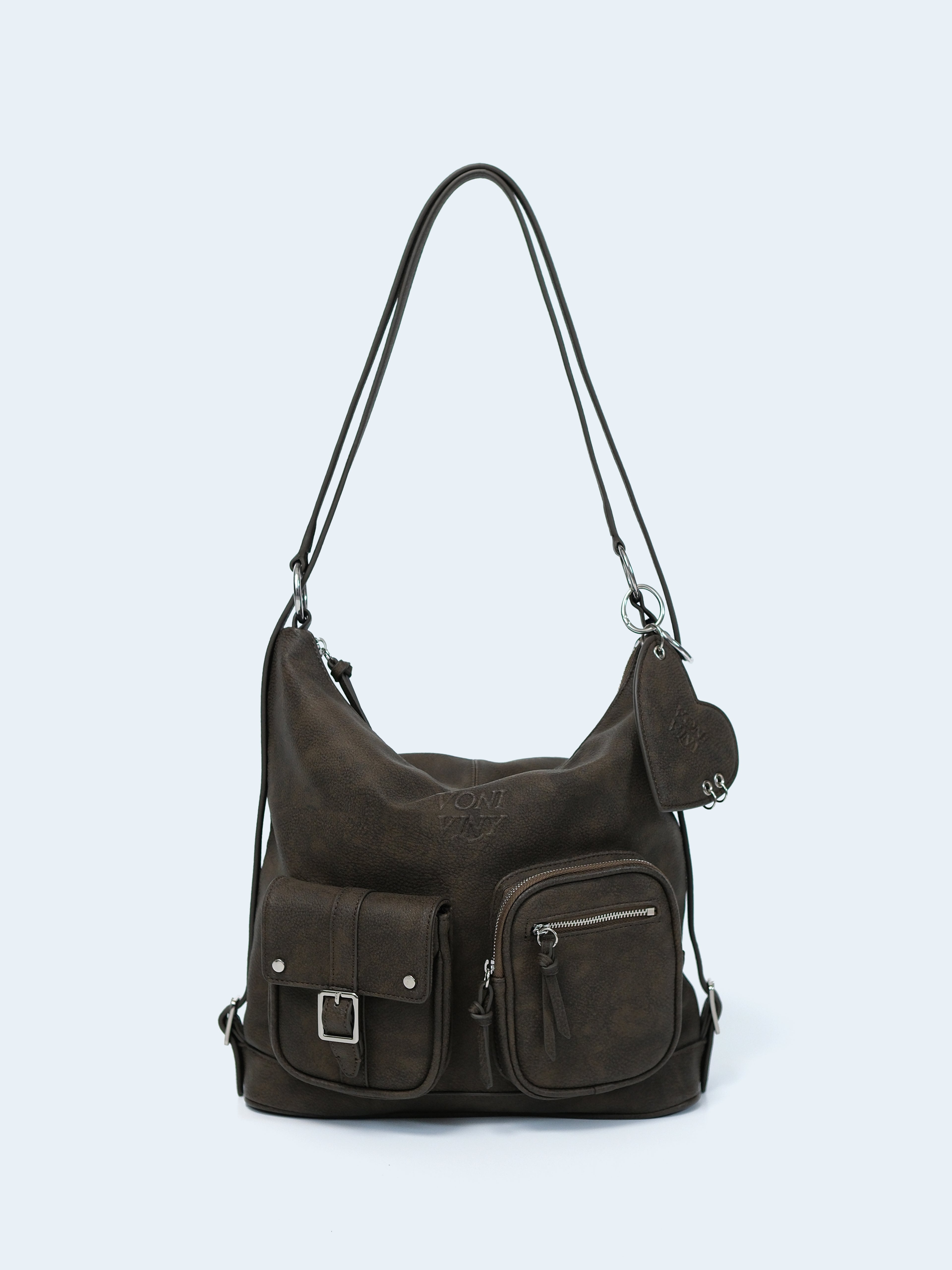 VINTAGE WASHED SUEDE-TEXTURED TWO-WAY BACKPACK HOBO