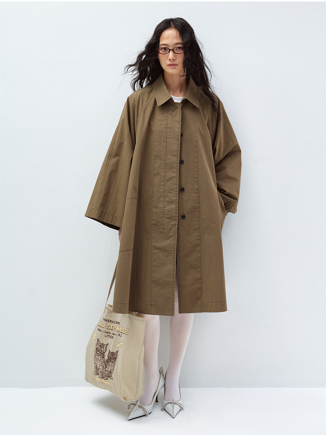 BATWING WIDE SLEEVE LAPEL COLLAR TRENCH COAT