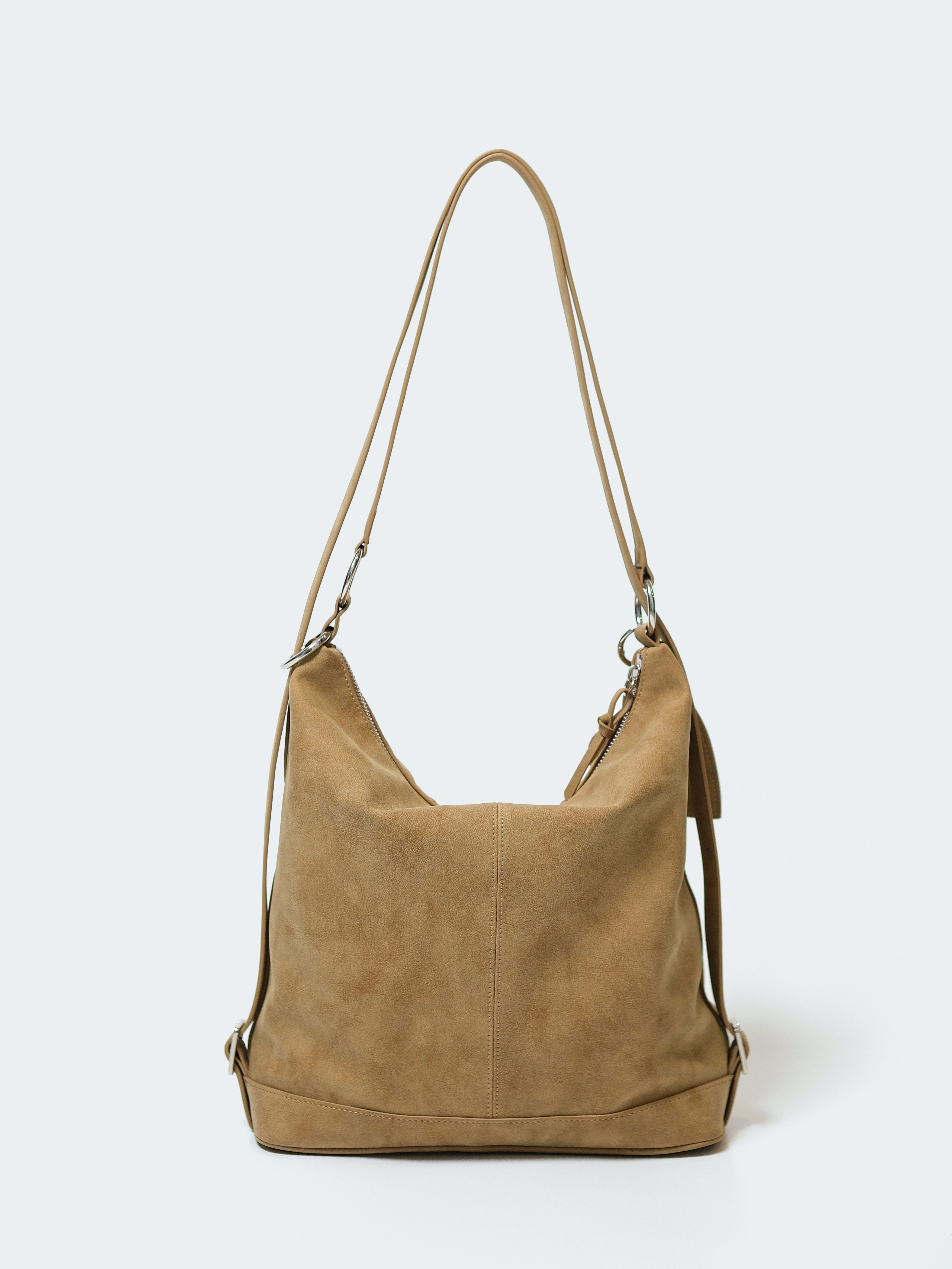 VINTAGE WASHED SUEDE-TEXTURED TWO-WAY BACKPACK HOBO