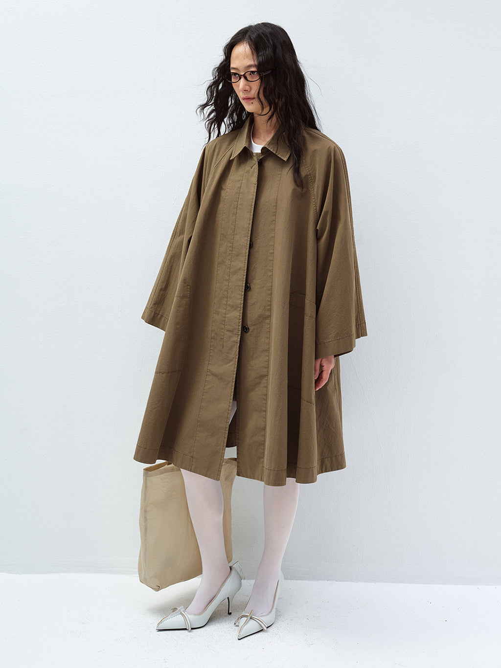 BATWING WIDE SLEEVE LAPEL COLLAR TRENCH COAT