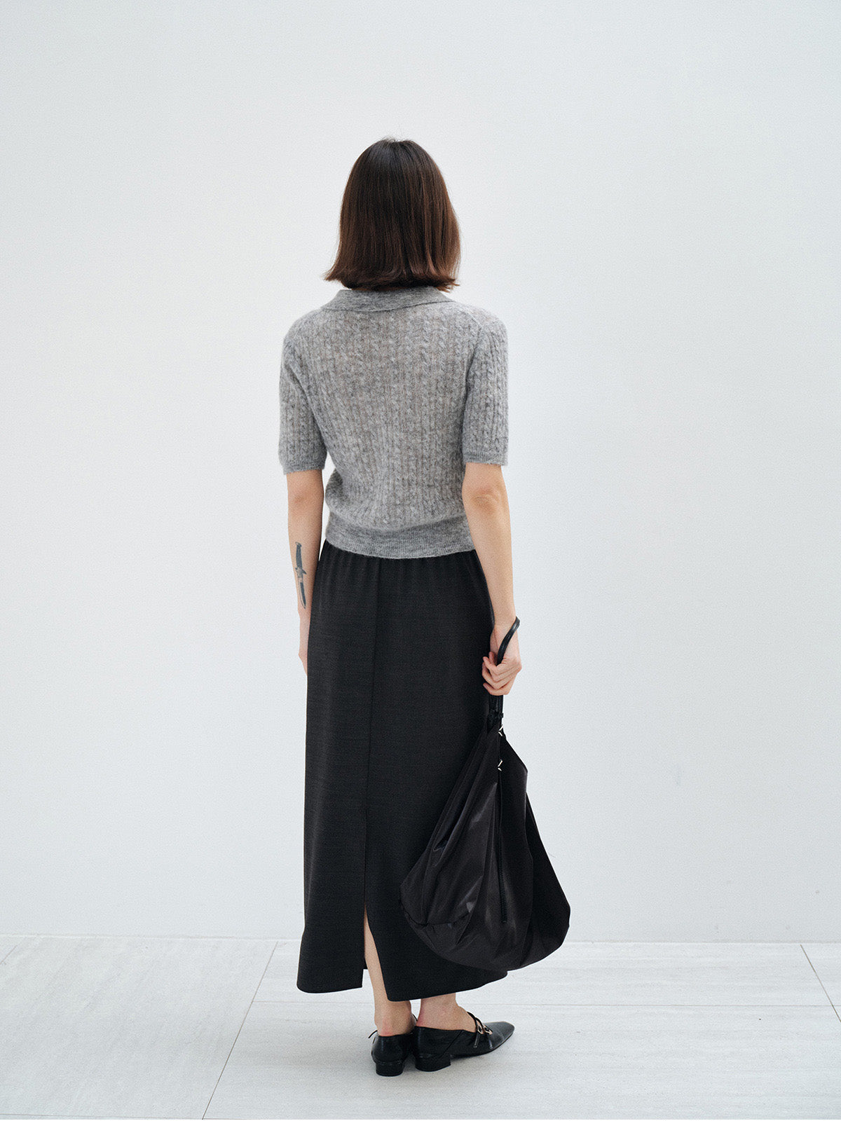 ALPACA WOOL CABLE KNIT POLO SHIRT