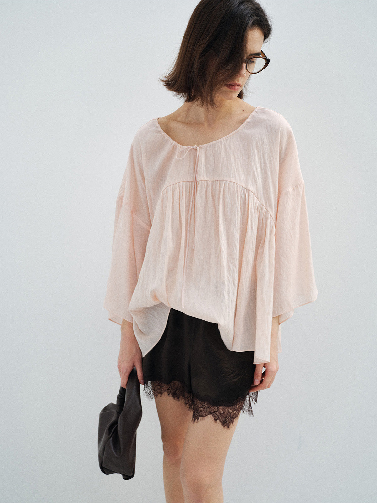 MATTE ACETATE SATIN LACE SHORTS