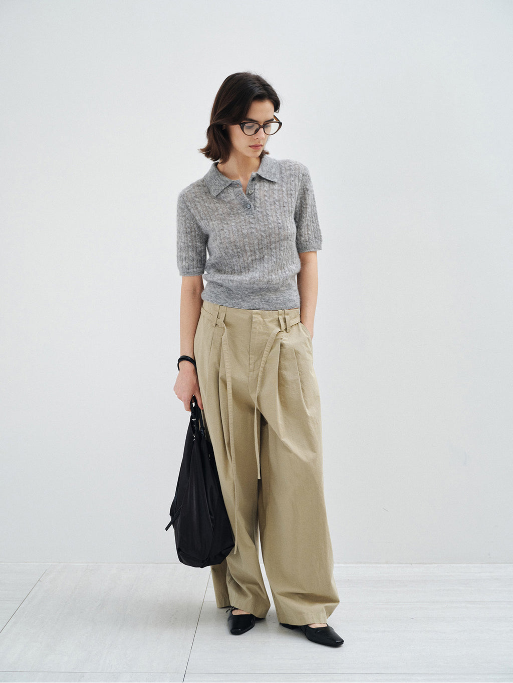 ALPACA WOOL CABLE KNIT POLO SHIRT