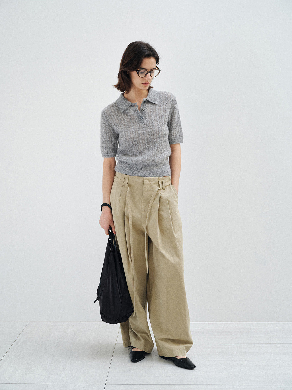 ALPACA WOOL CABLE KNIT POLO SHIRT