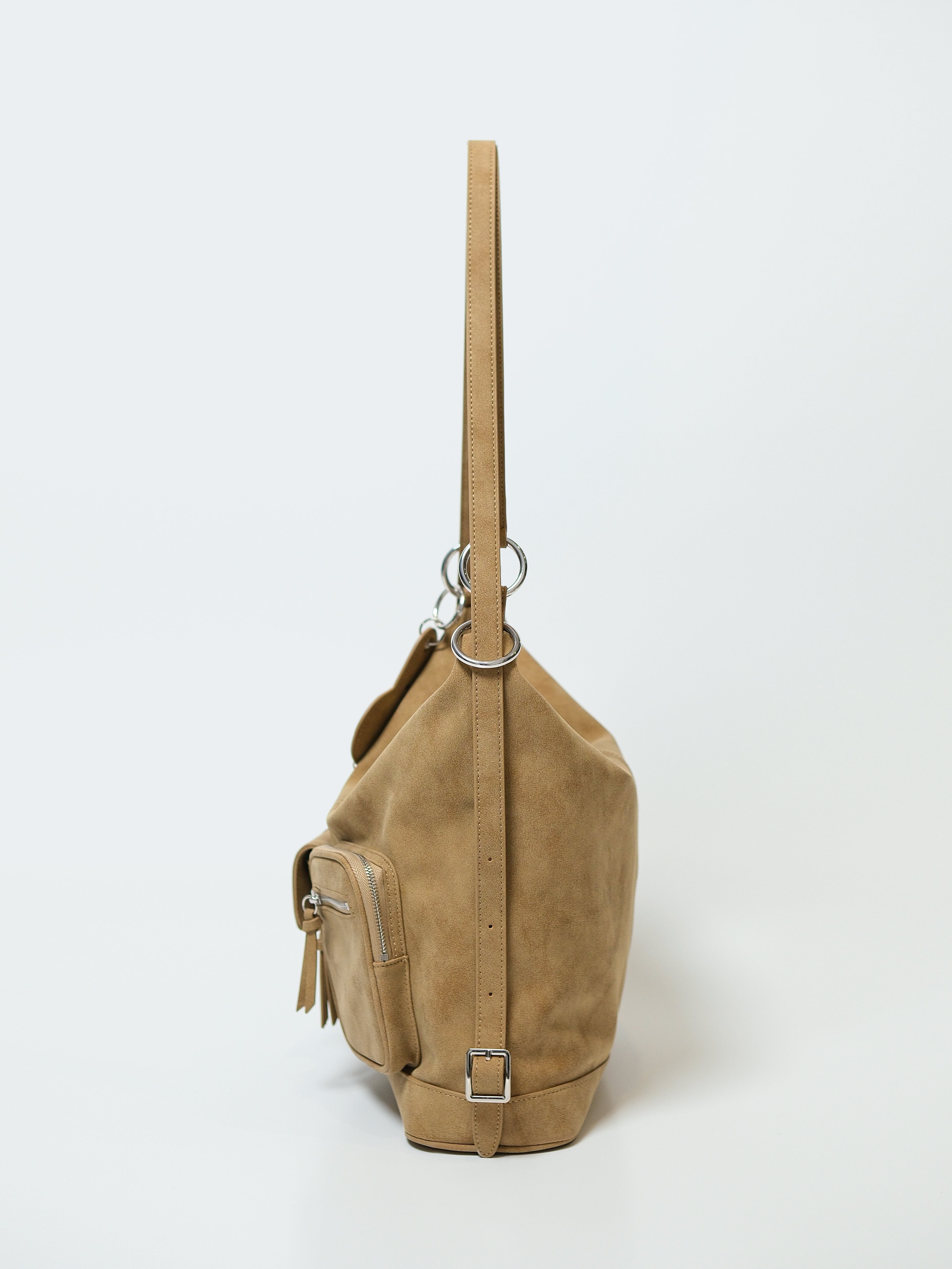 VINTAGE WASHED SUEDE-TEXTURED TWO-WAY BACKPACK HOBO