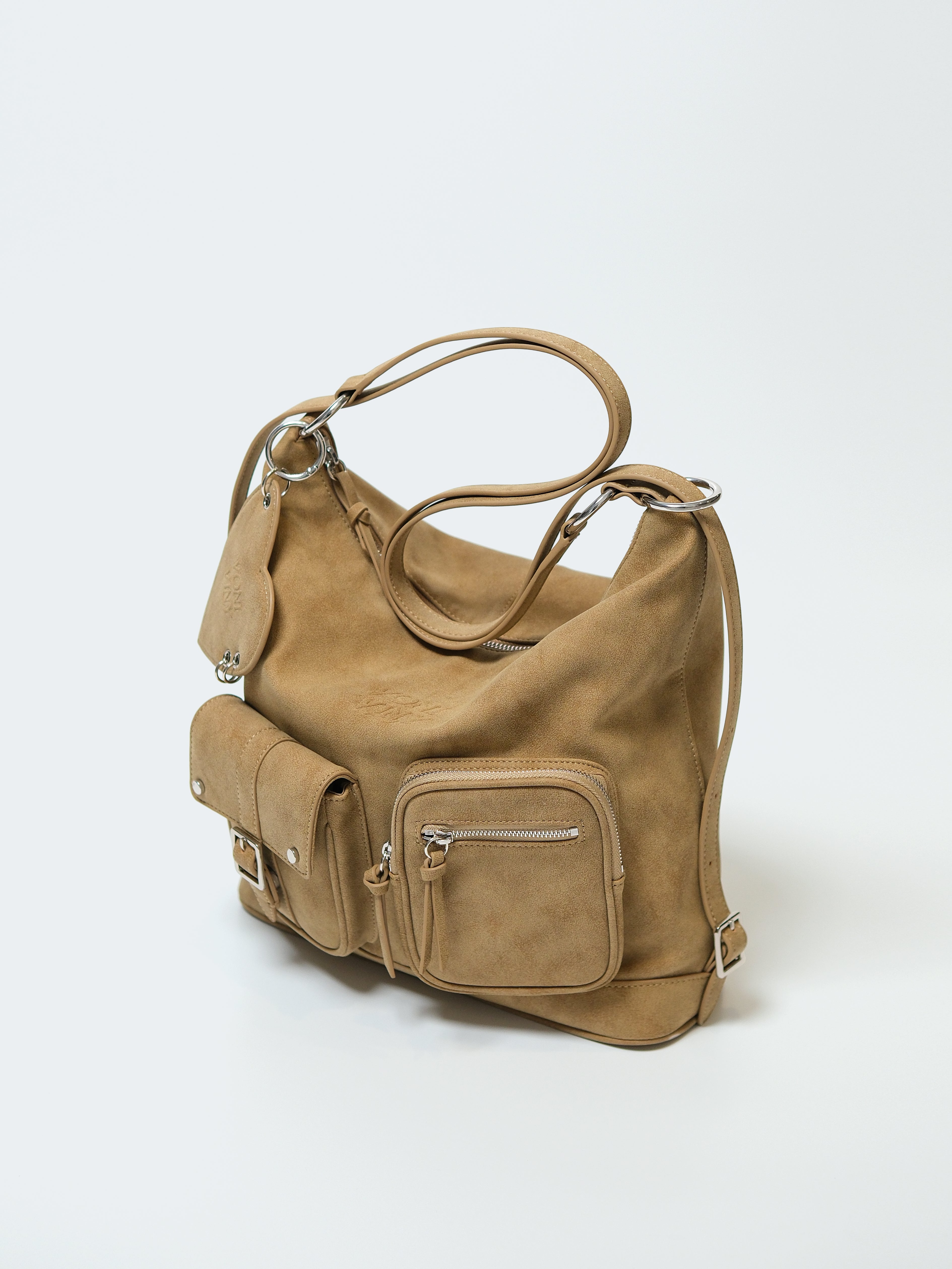 VINTAGE WASHED SUEDE-TEXTURED TWO-WAY BACKPACK HOBO