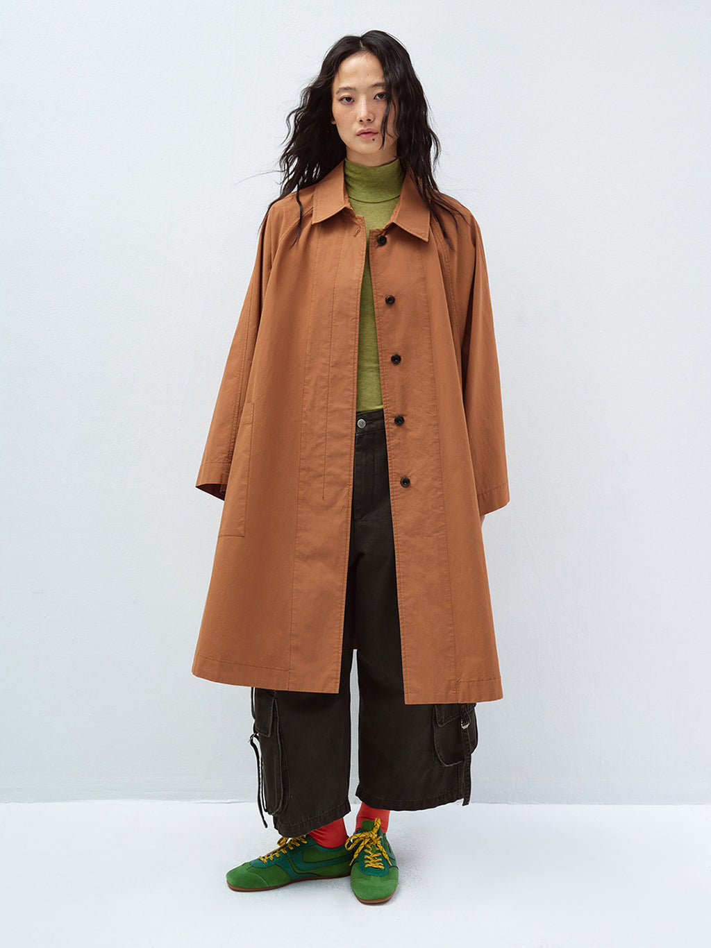 BATWING WIDE SLEEVE LAPEL COLLAR TRENCH COAT