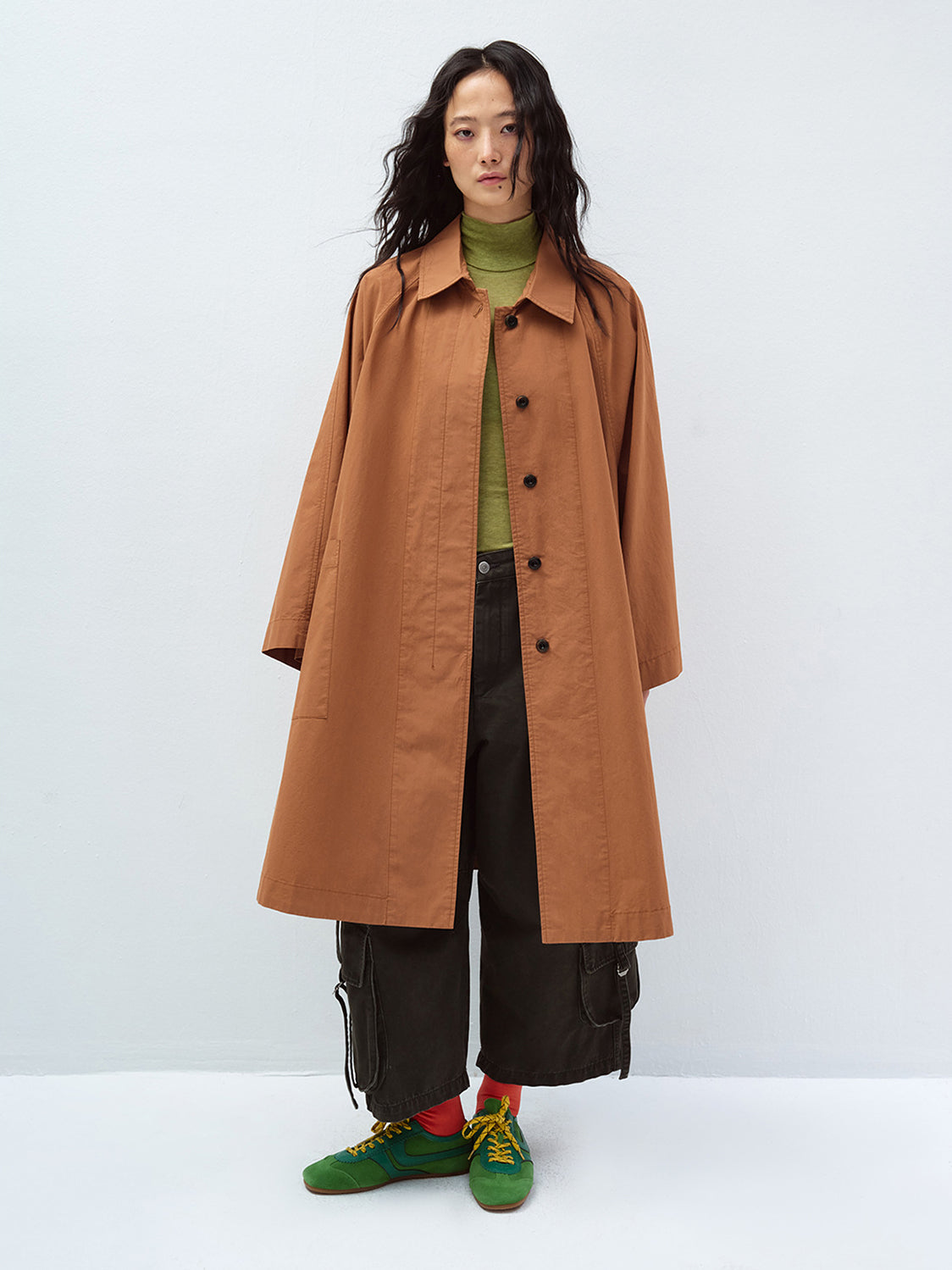 BATWING WIDE SLEEVE LAPEL COLLAR TRENCH COAT