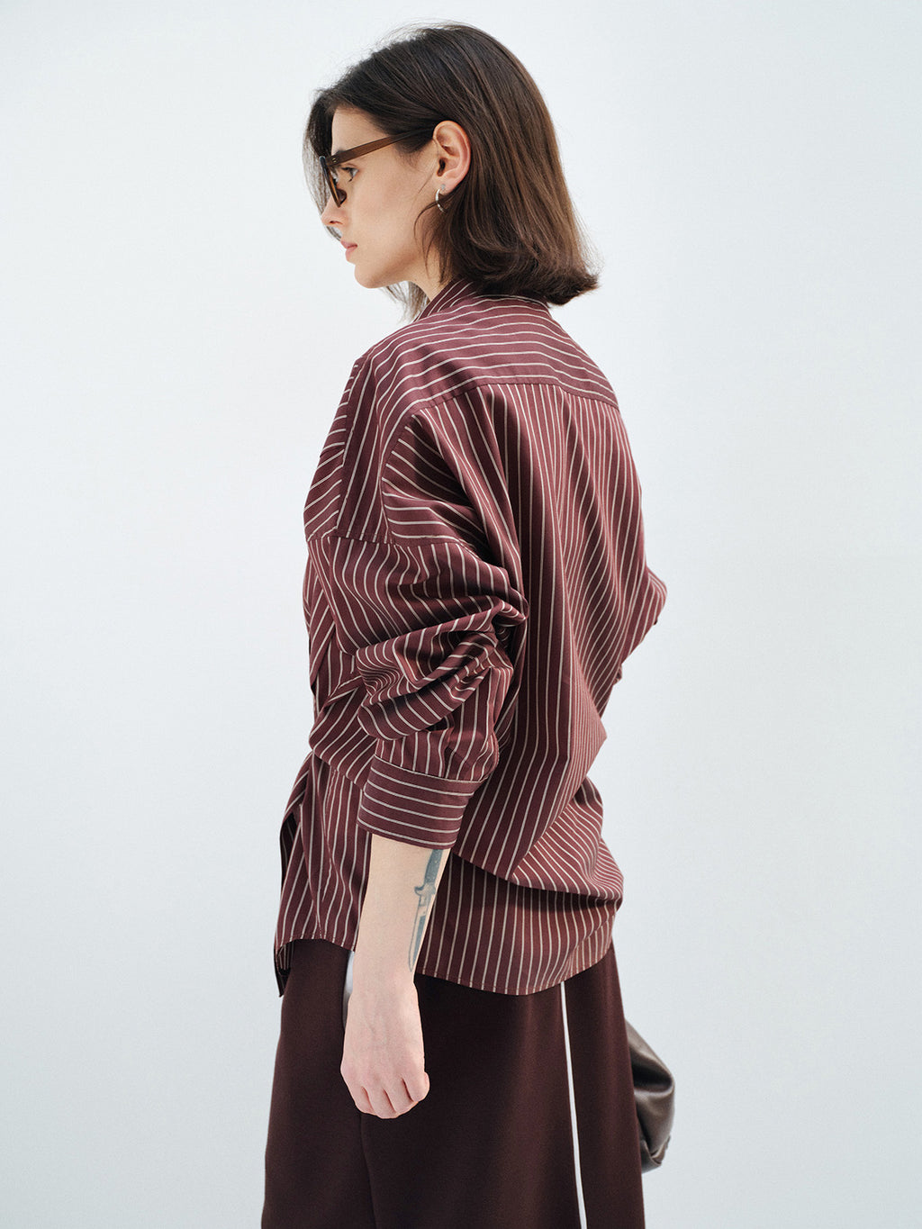 TENCEL STRIPED OVERSIZED DROP SHOULDER BLOUSE