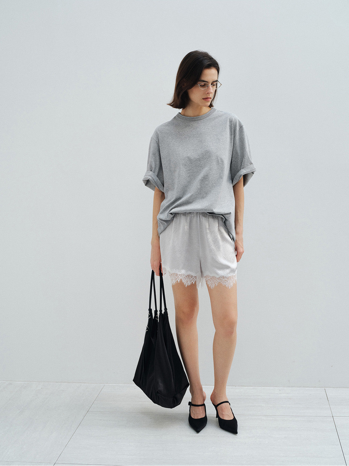 MATTE ACETATE SATIN LACE SHORTS