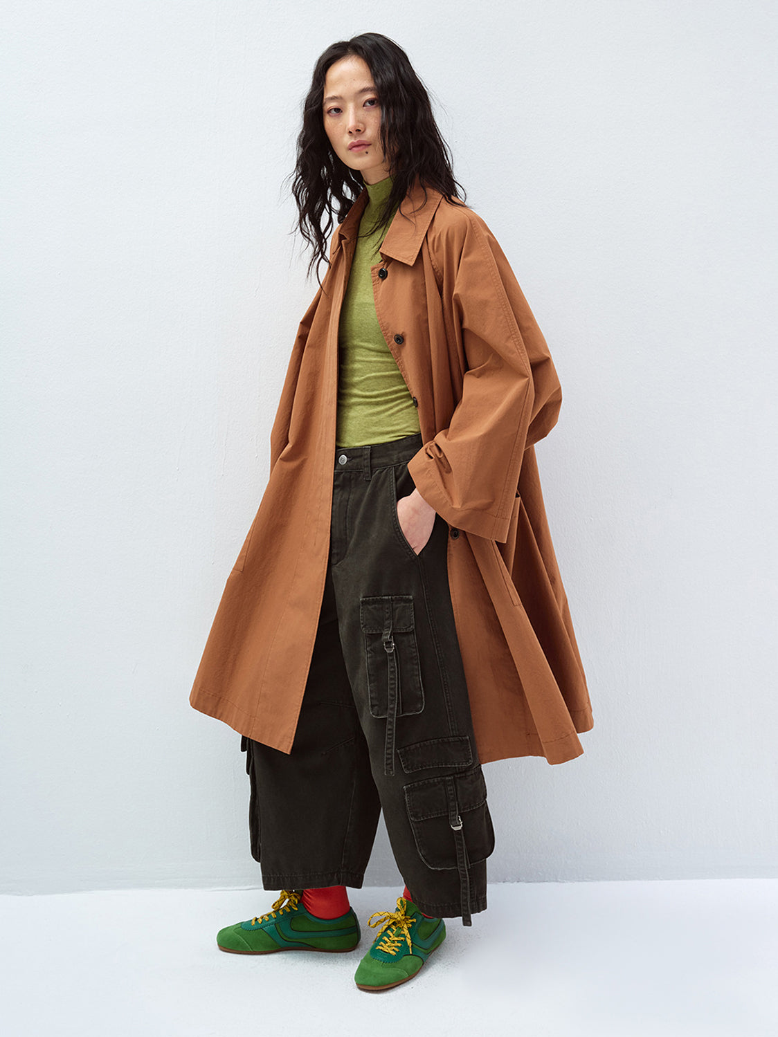 BATWING WIDE SLEEVE LAPEL COLLAR TRENCH COAT