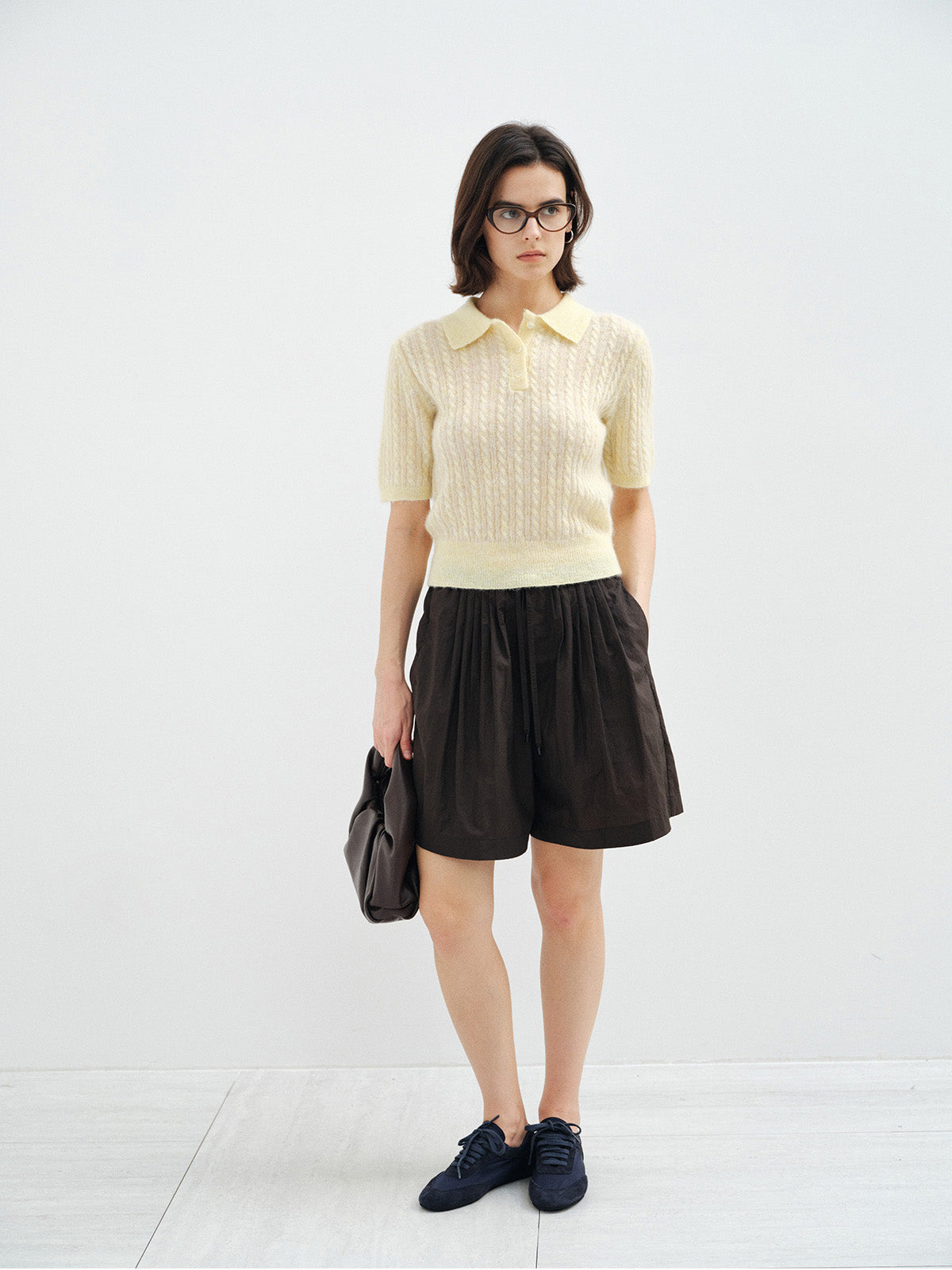 ALPACA WOOL CABLE KNIT POLO SHIRT