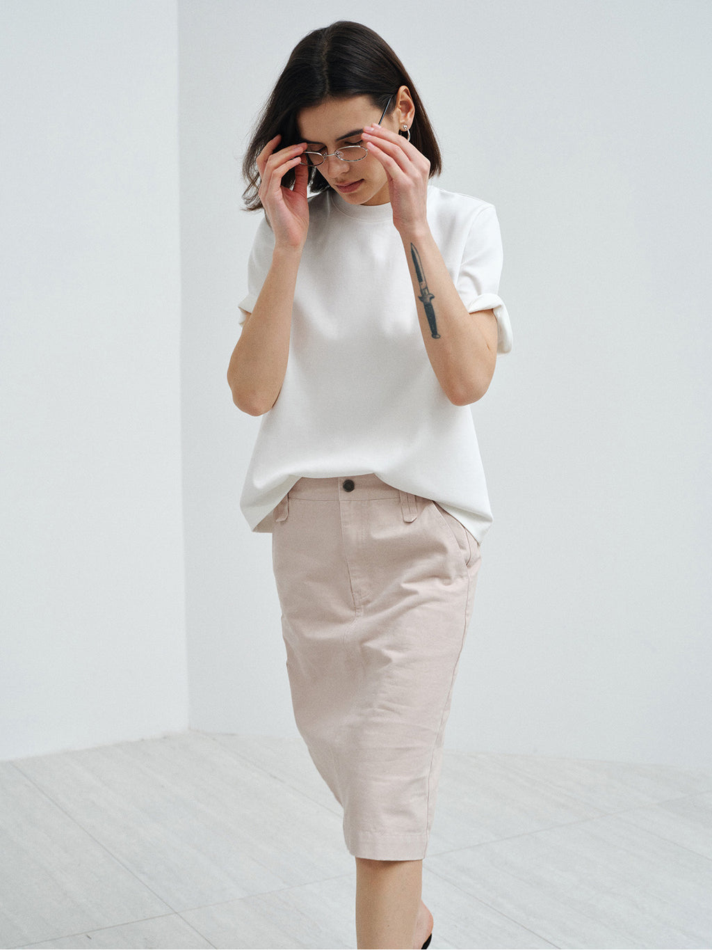 VINTAGE FADED COTTON STRAIGHT SKIRT