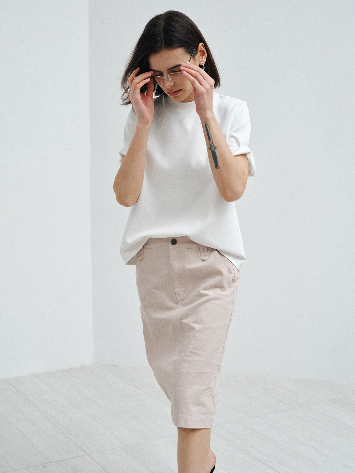 VINTAGE FADED COTTON STRAIGHT SKIRT