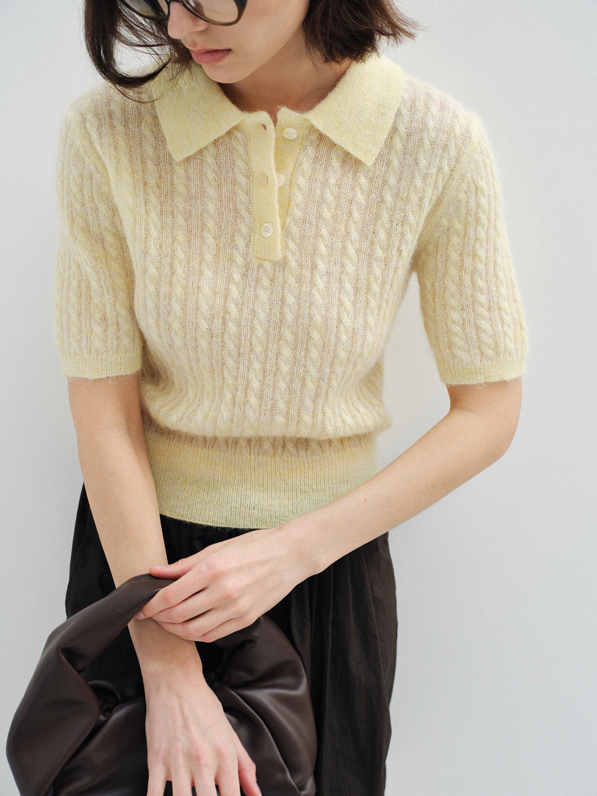 ALPACA WOOL CABLE KNIT POLO SHIRT