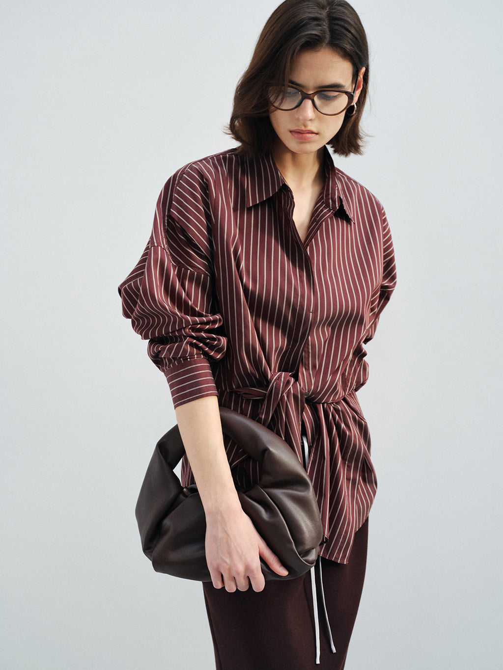 TENCEL STRIPED OVERSIZED DROP SHOULDER BLOUSE