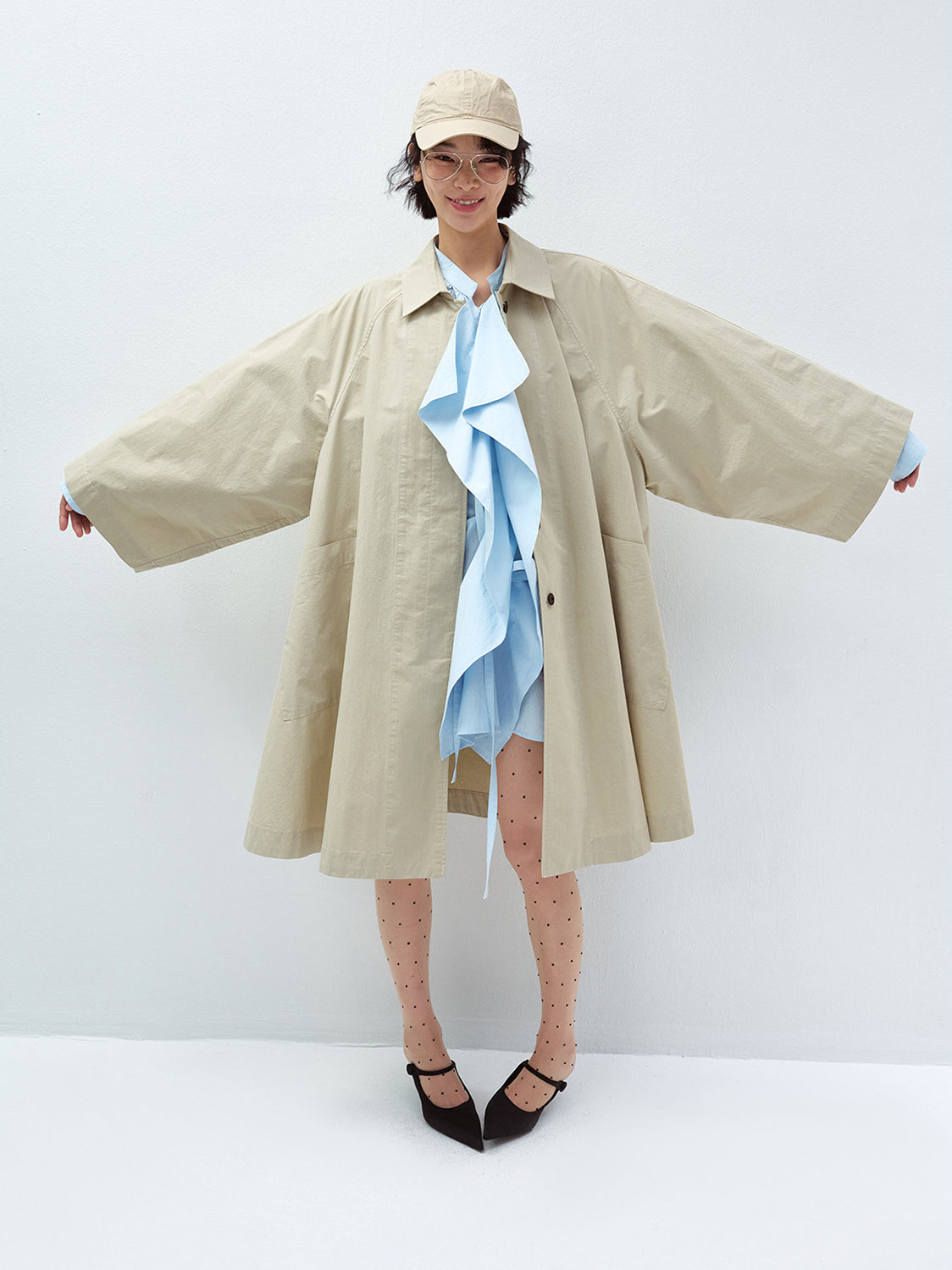 BATWING WIDE SLEEVE LAPEL COLLAR TRENCH COAT