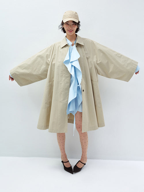 BATWING WIDE SLEEVE LAPEL COLLAR TRENCH COAT
