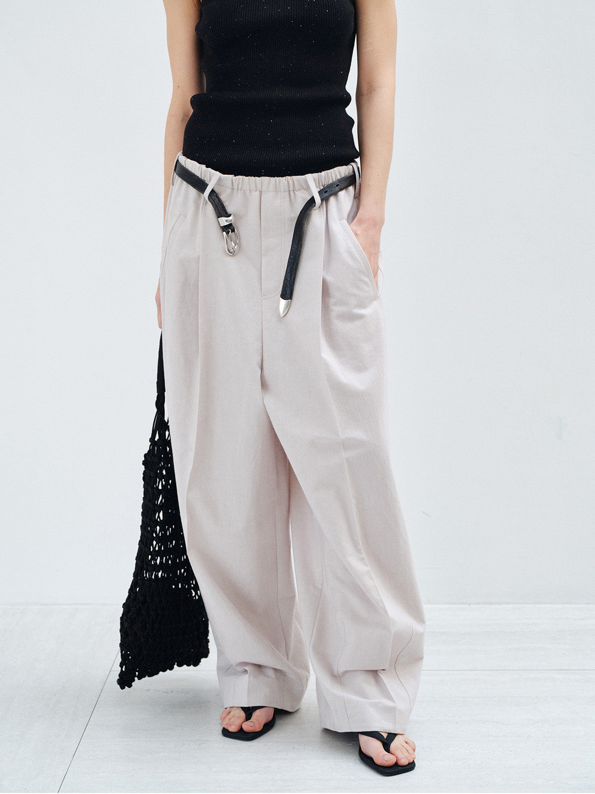 ELASTIC WAIST STRAIGHT LEG PANTS