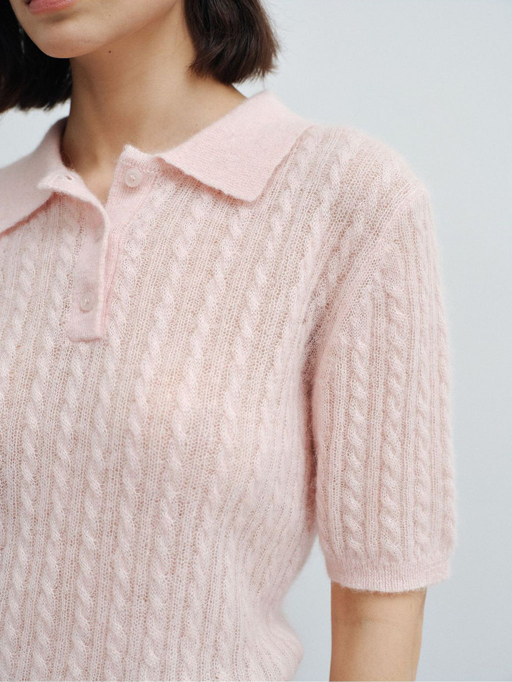 ALPACA WOOL CABLE KNIT POLO SHIRT