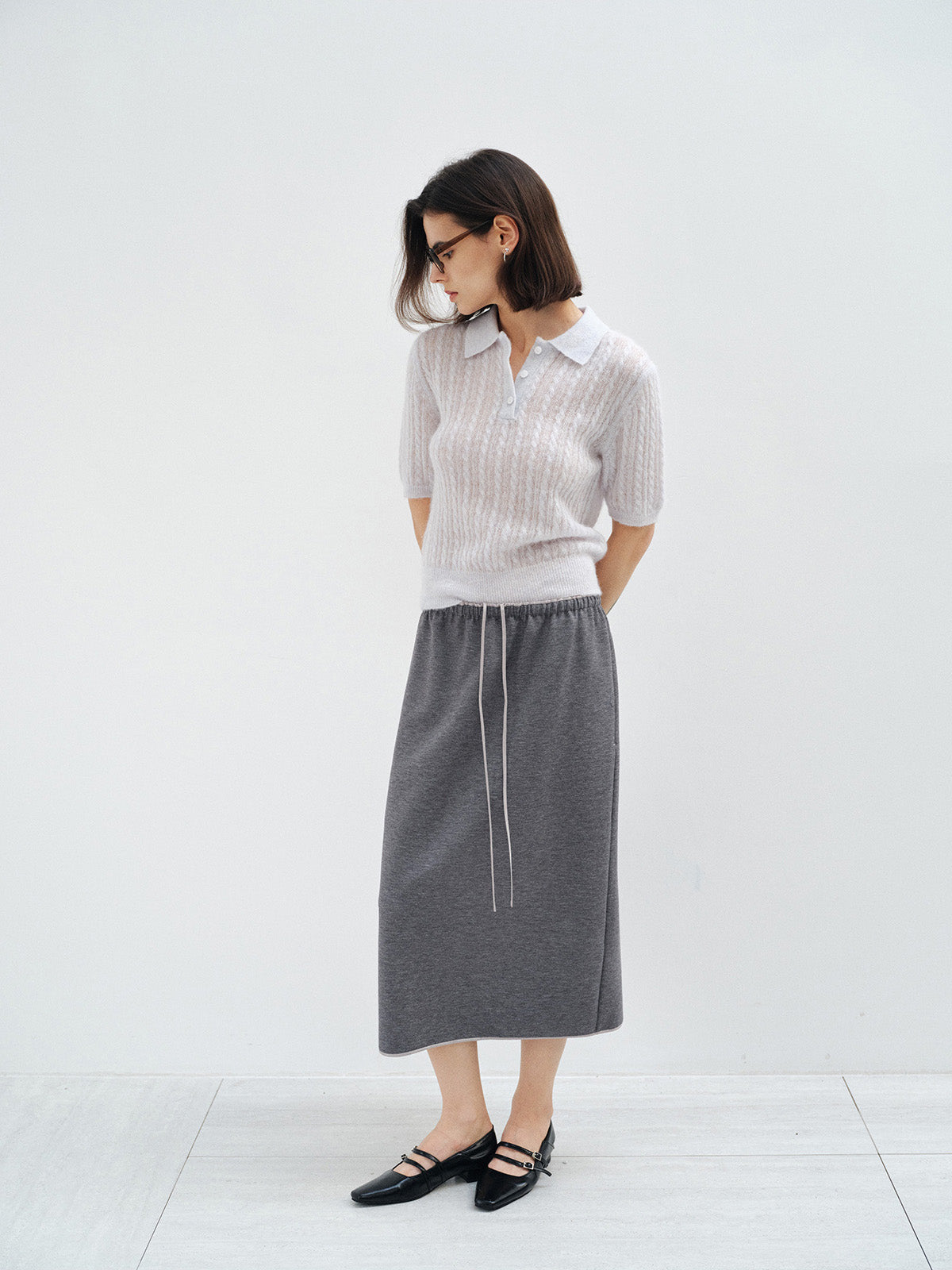 ALPACA WOOL CABLE KNIT POLO SHIRT