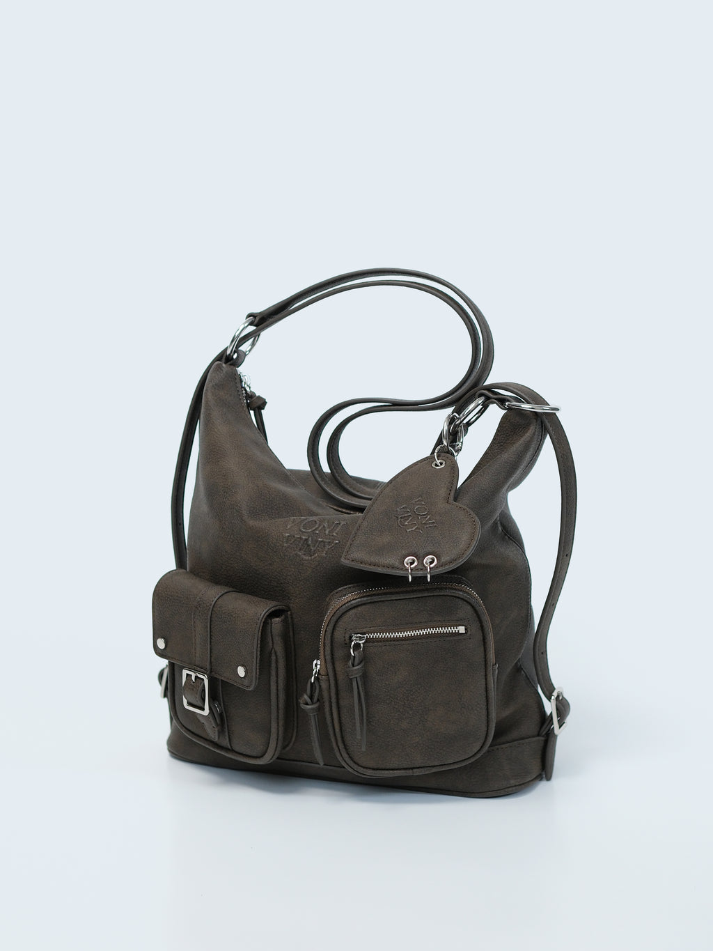 VINTAGE WASHED SUEDE-TEXTURED TWO-WAY BACKPACK HOBO